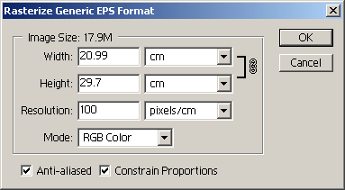 Rasterize Generic EPS Format Dialogue Box